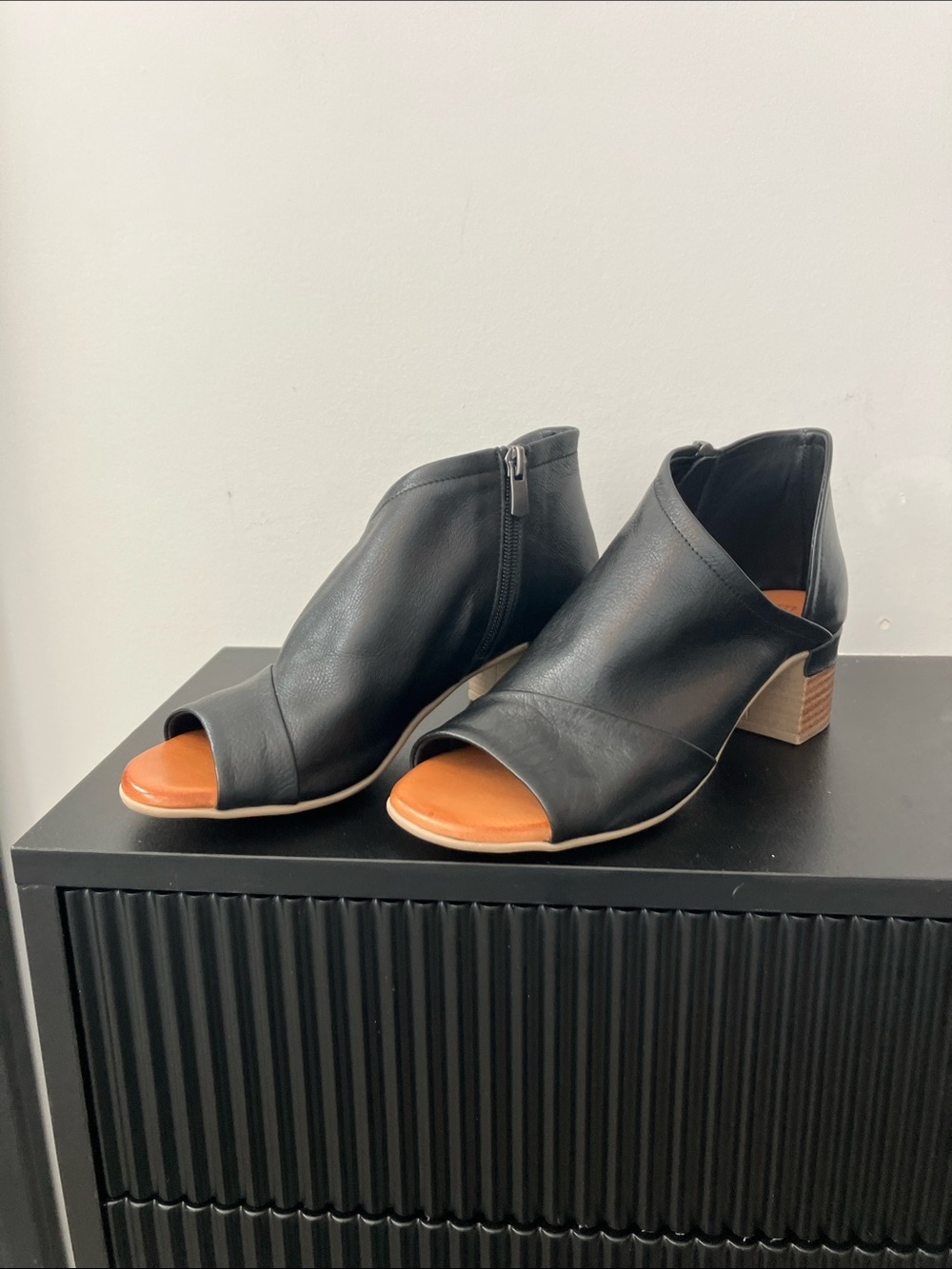 EVERLY Black Leather Peep Toe Booties / Sandals - Size 6 (36) - NWOT